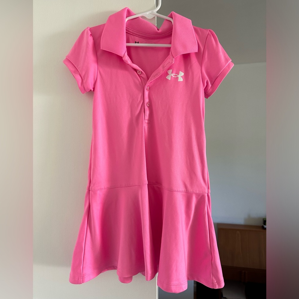 Under Armour girl pink polo dress size 5 euc